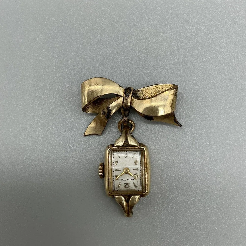 Vintage Hamilton Bow Brooch Nurse Watch Women 14mm 10K Gold Filled Manual